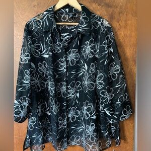 22w Blouse Set By George Black With White Flowers Tank Top And Blouse